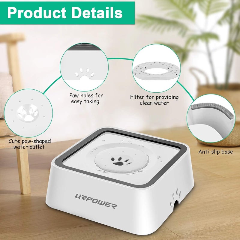 URPOWER 2.5L Dog Water Bowl 85oz Large Capacity Dog Bowls No Spill Pet Water Dispenser for Messy Drinkers Splash Proof Slow Feeder Vehicle Carried Travel Bowl for Dogs, Cats &Pets - Image 5